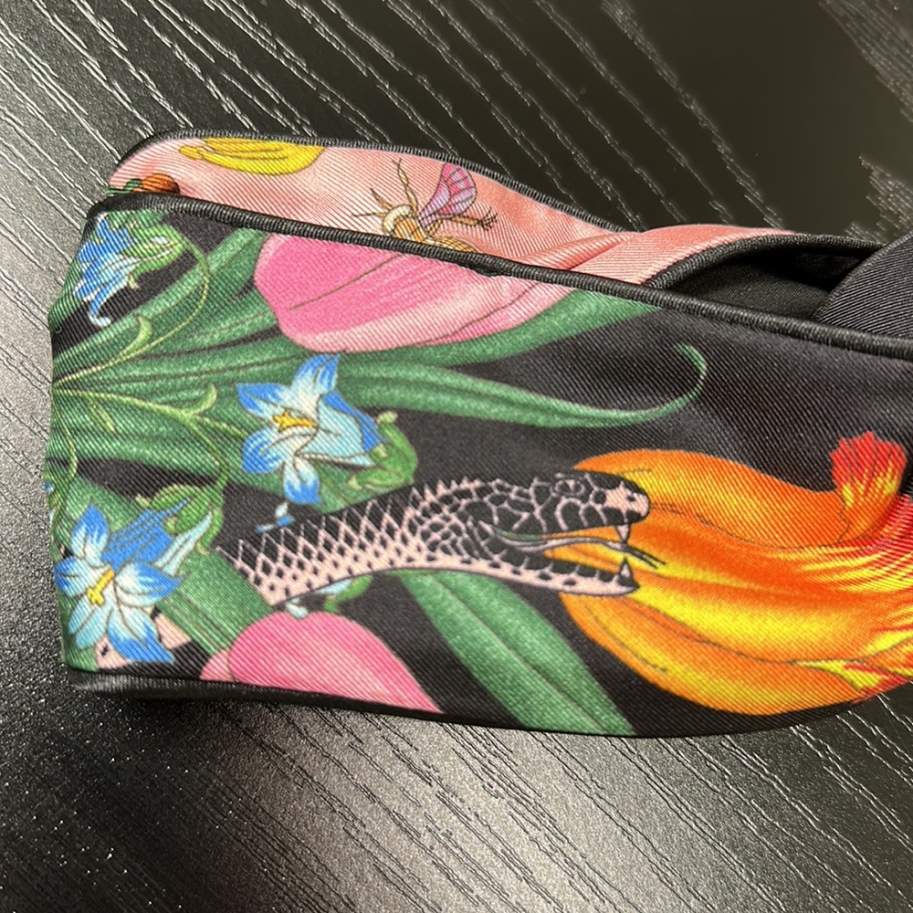 Gucci Floral Silk Twilly Scarf in Black, Orange, Purple, Pink - Picture 3 of 12